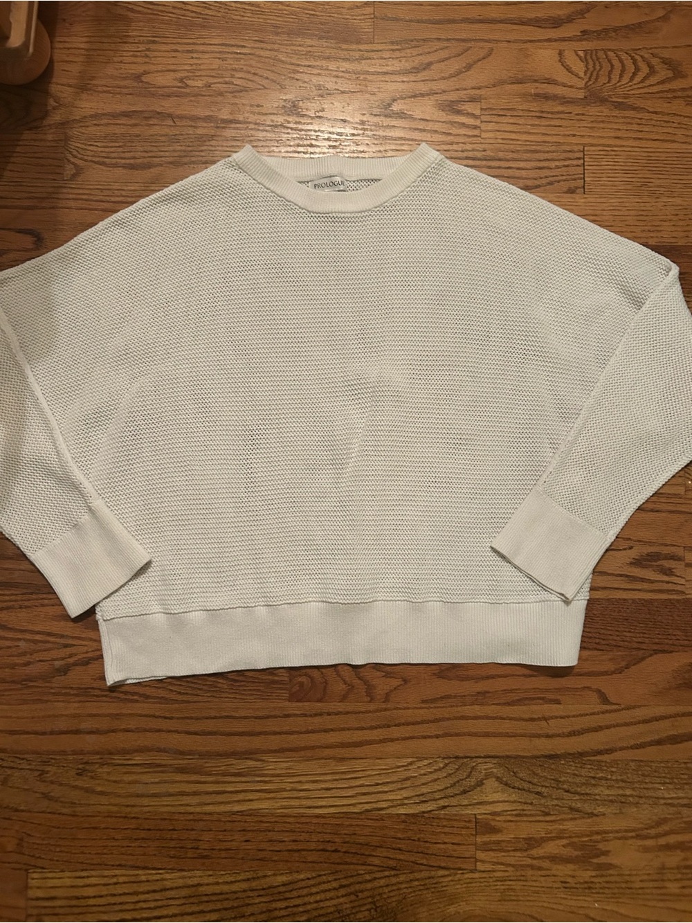 Prologue XXL White Classic Light Academia Cotton Blend Batwing Crewneck Sweater